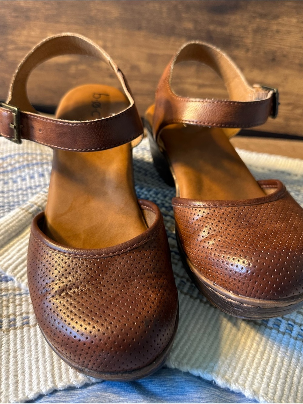 b.o.c. Brown Leather Wedge Mary Jane Heels Ankle Strap Buckle US 8 M
